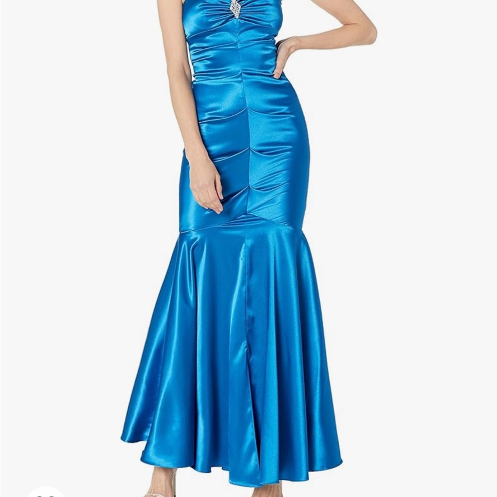 🩵 BA Nites from Melanie Lynn teal mermaid dress strapless size 10